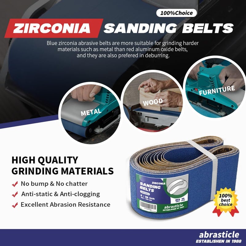 abrasticle 4"" x 36"" Zirconia Sanding Belts for Metal - 4 x 36 Inch Zirconia Metal Grinding Sand Paper, 10 PCS 2 Each of 40/60/80/120/240 Assorted Grits, Perfect for Metal Polishing, Derusting, Woodworking - Image 4